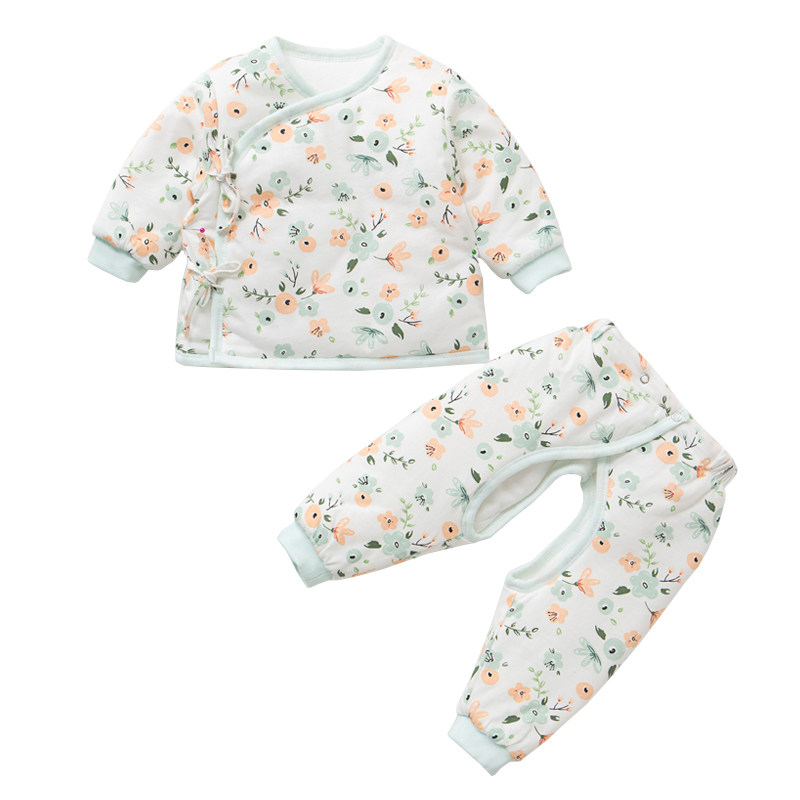 新生儿秋冬季薄棉衣03个月宝宝保暖衣服夹棉初生婴儿加厚薄棉套装