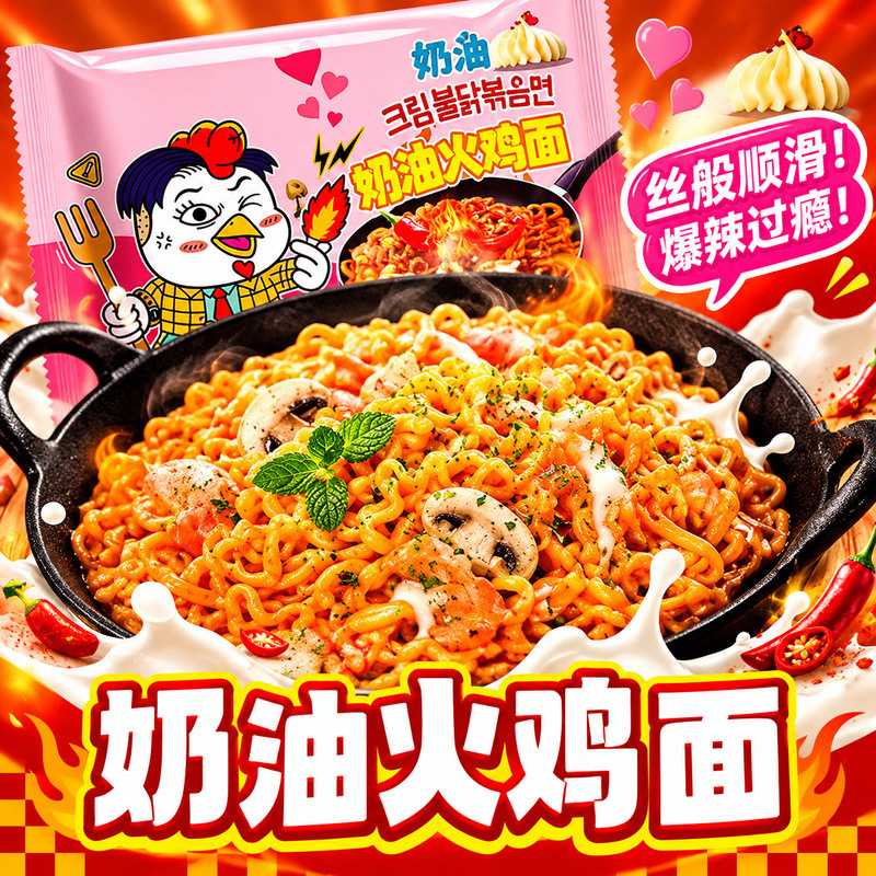 奶油芝士火鸡面韩式泡面拌面速食夜宵宿舍袋装甜辣浓香方便面