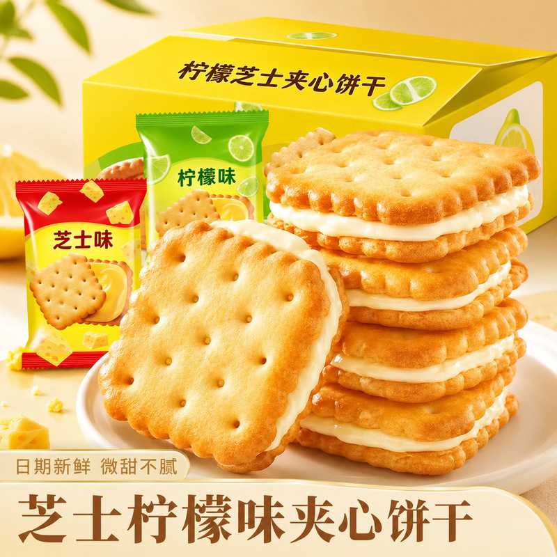 芝士味夹心饼干酥脆柠檬味零食独立小包整箱办公室解馋批早餐零食