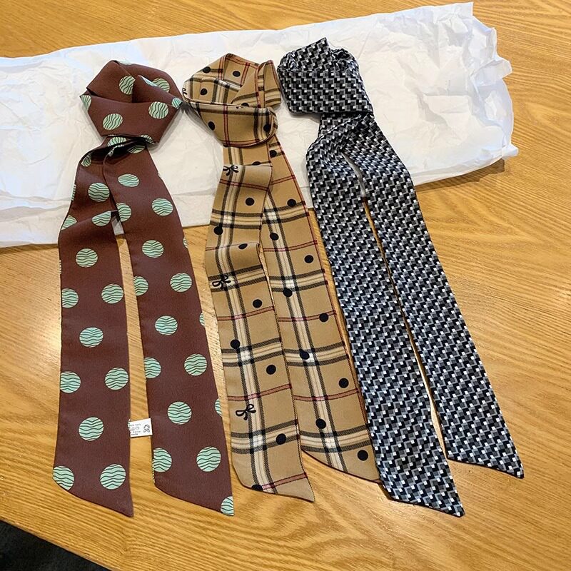 原创ins韩国绑包手柄小丝巾夏季女百搭长条飘带发带围巾领巾