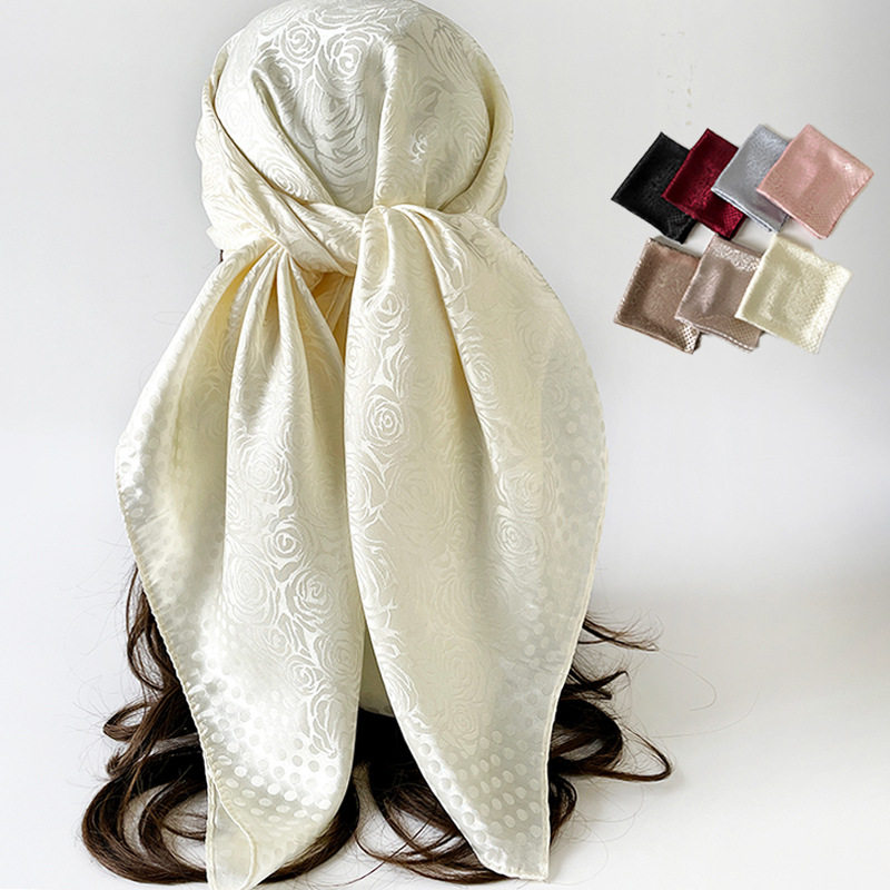 纯色丝巾感暗纹印花90提花方巾马来印尼流行多用长巾头巾