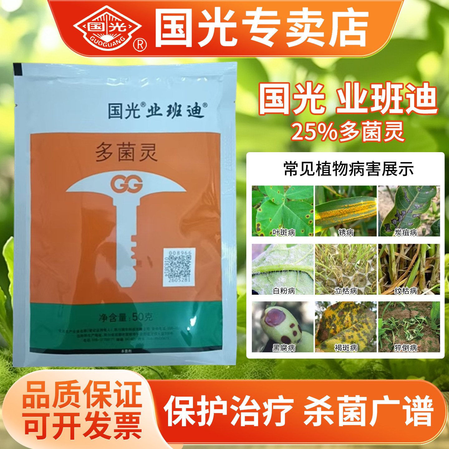 国光多菌灵植物花卉家用杀菌剂农药预防月季黑斑病多肉烟煤黑腐病
