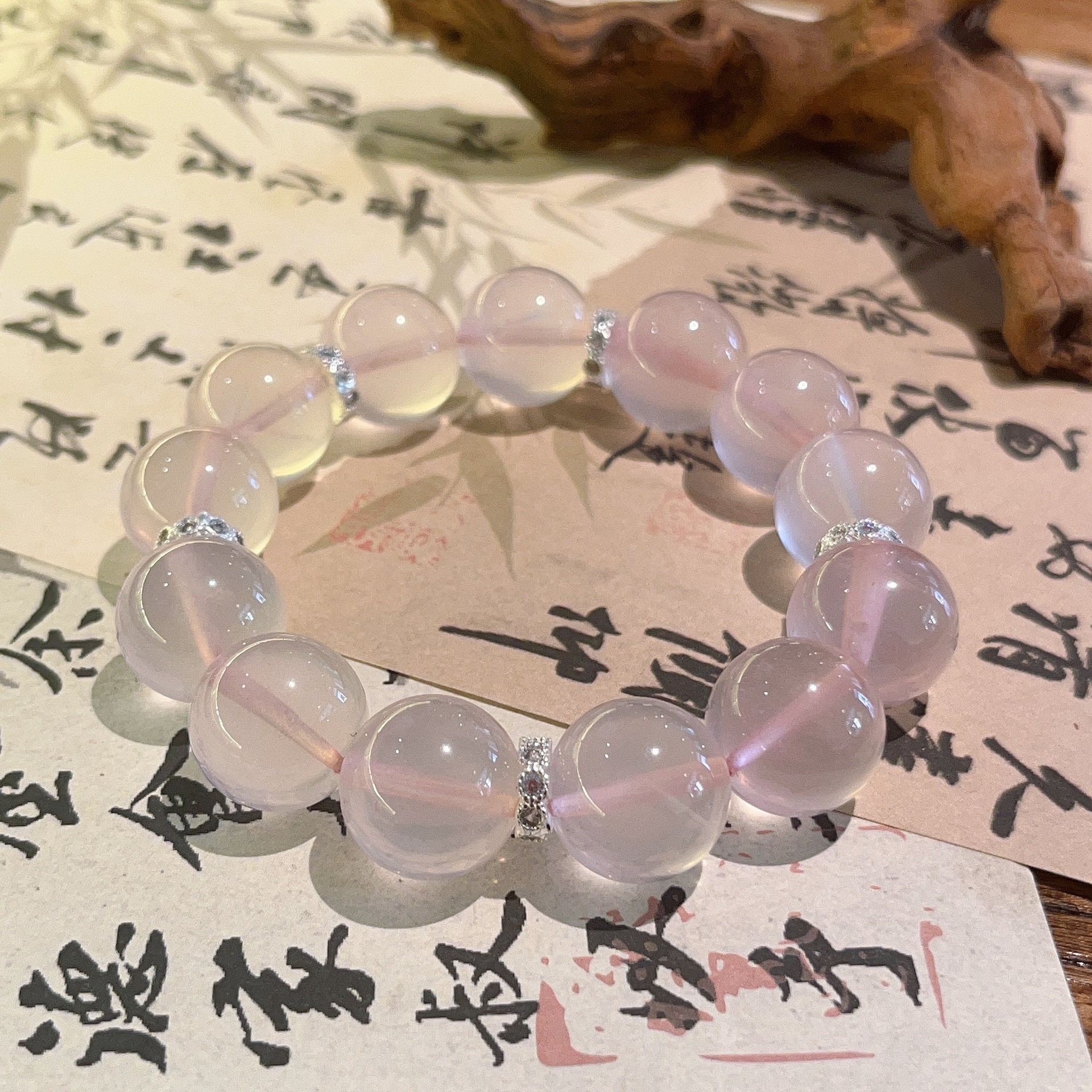 天然星光粉圆珠手串女款莫桑比克