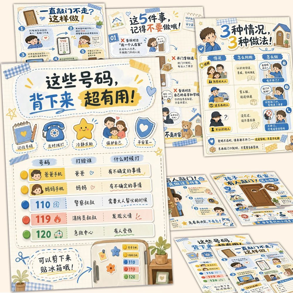 儿童安全应急号码教育贴画