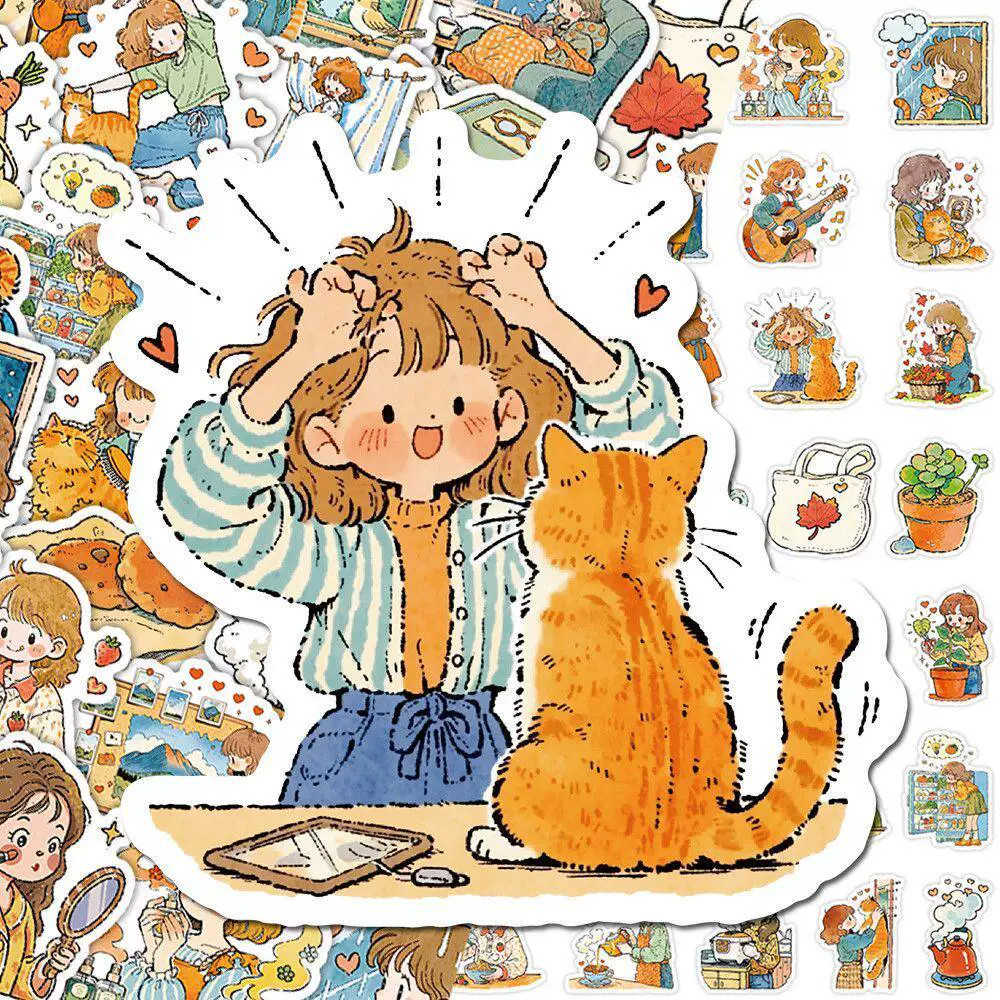 可爱日子女孩猫居家ins风贴纸