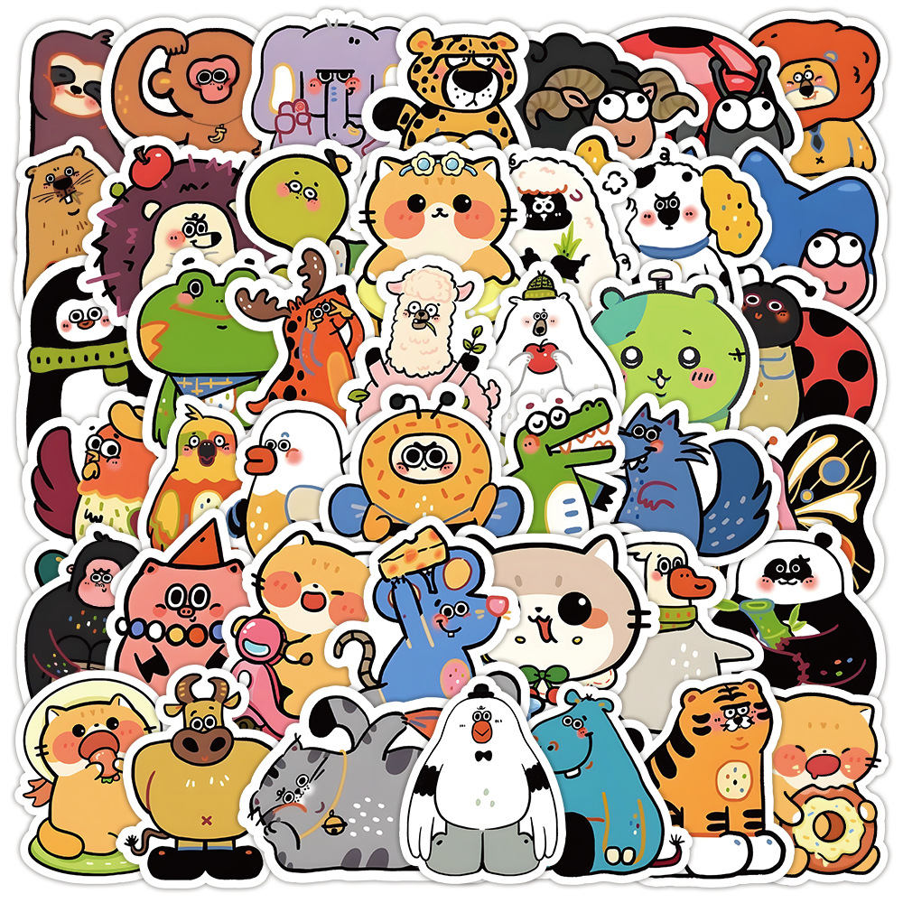 60张 卡通可爱小动物DIY创意文学手机壳平板电脑水杯行李箱小贴画