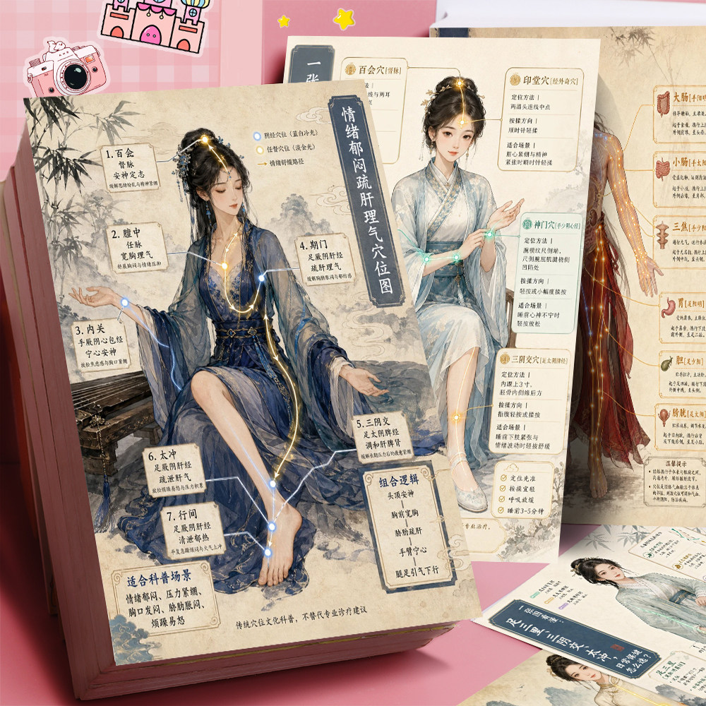 古风漫画中医经络穴位图解贴纸