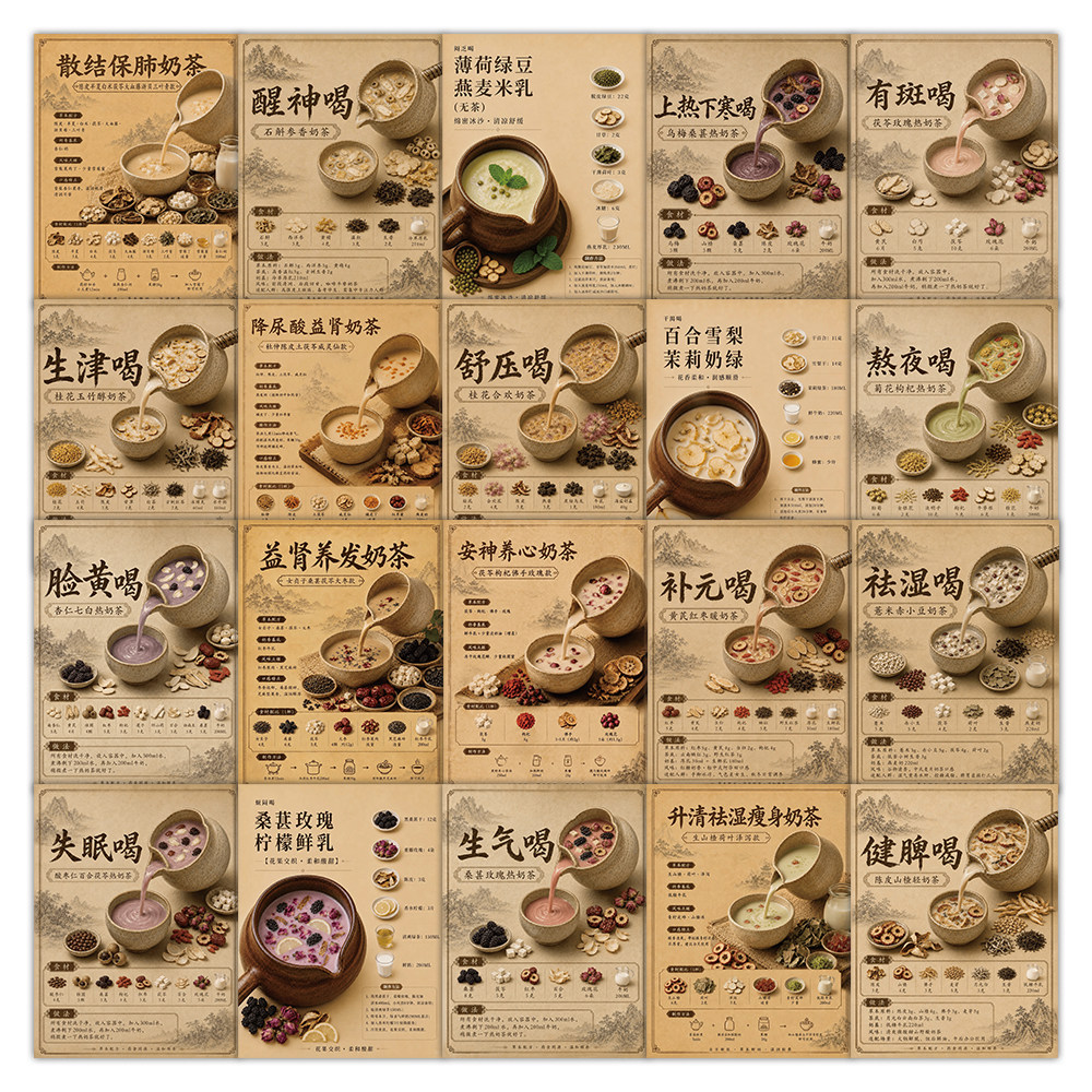 国潮复古中药防水贴纸奶茶杯