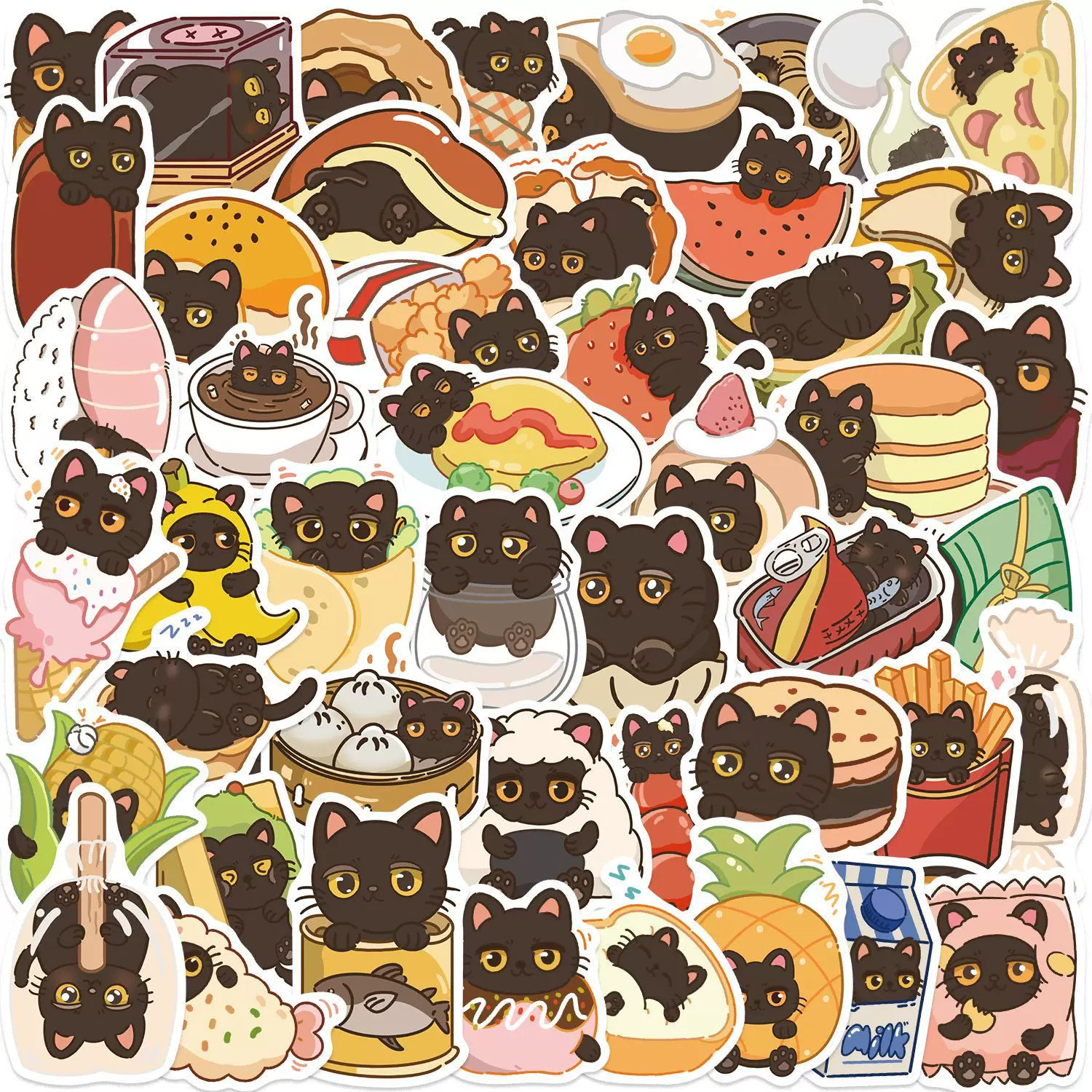 黑猫贪吃日记可爱贴纸手账装饰