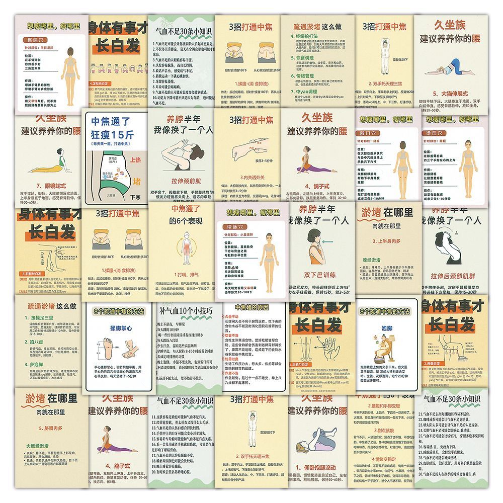 108中医知识科普养生指南穴位贴纸身体健康装饰diy手账笔记本贴画