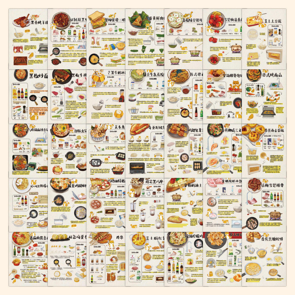 食谱贴纸部队火锅关东煮鸡翅煲薯条乾隆白菜小吃茶饮制作教学贴画
