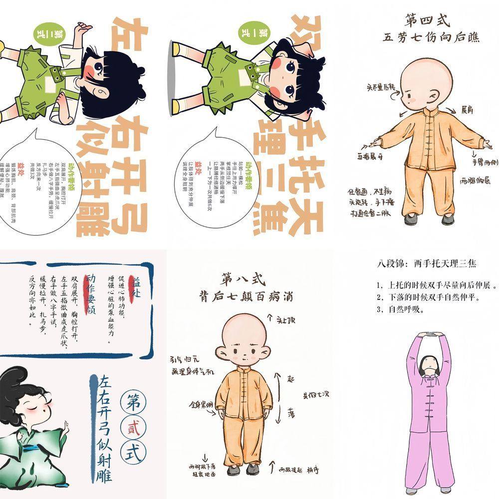 186张八段锦中医养生健身操创意diy励志装饰手账桌面手机防水贴画