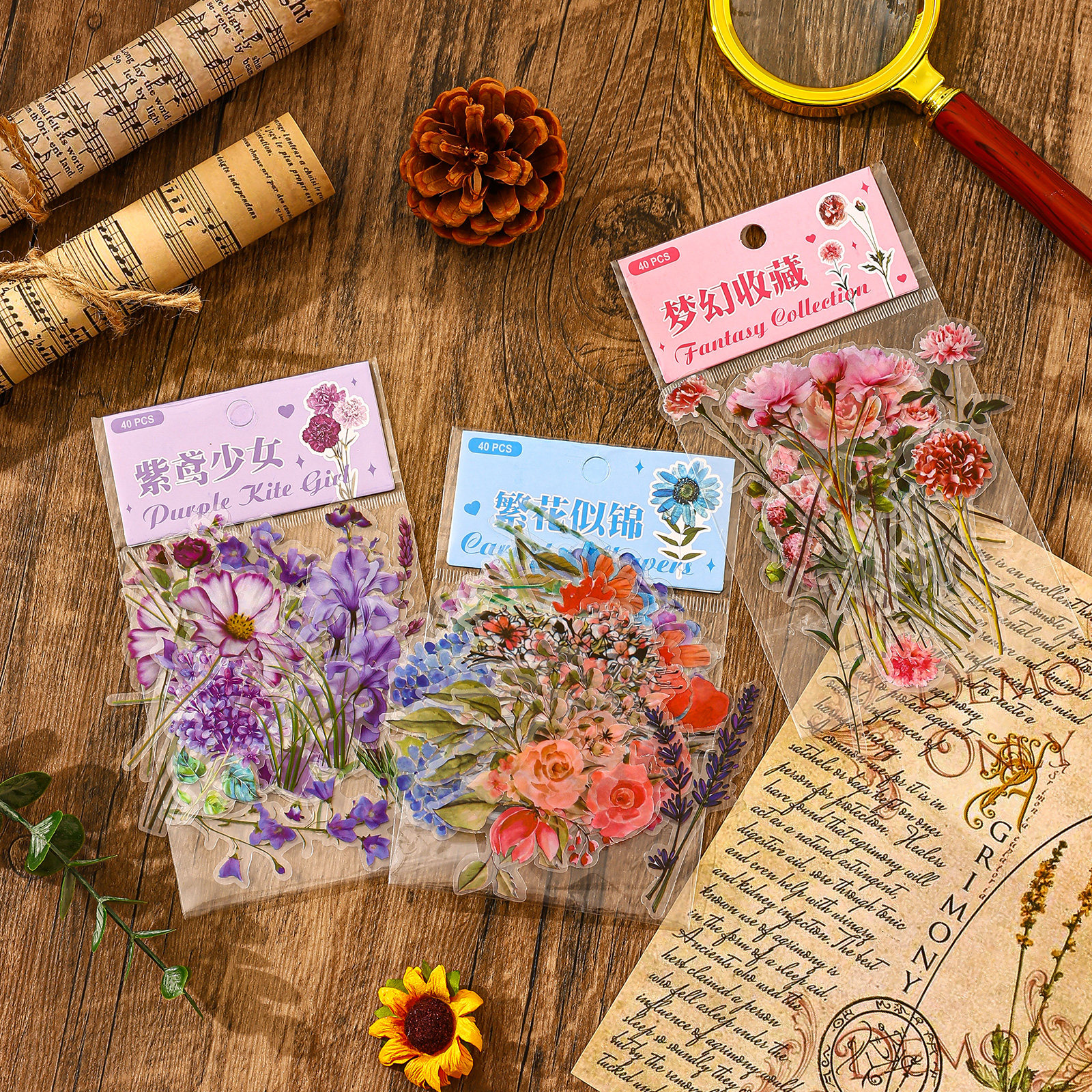 创意动物植物贴纸清新花朵小鸟手账本装饰贴画笔记本墙面防水贴纸