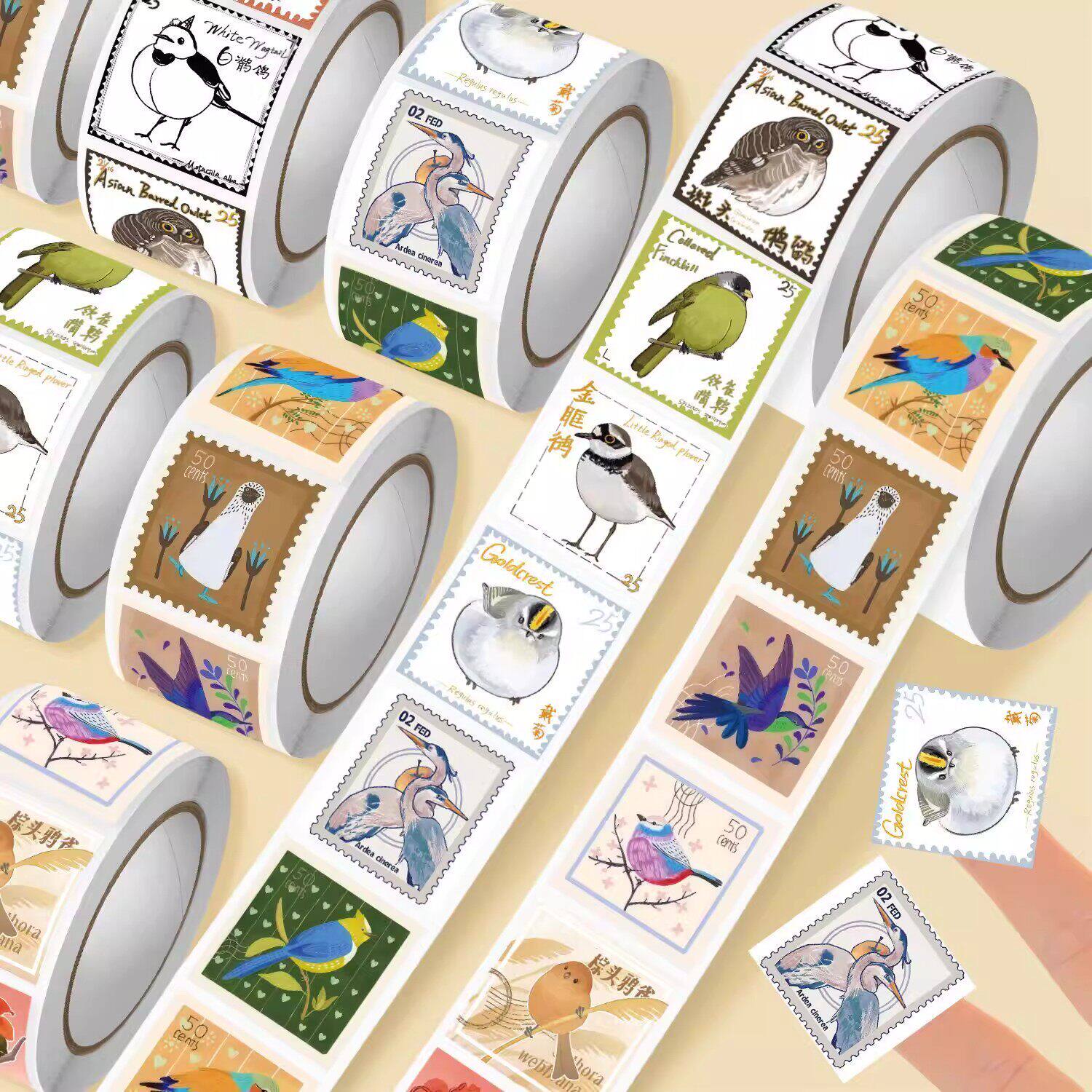 2000贴小鸟邮票高颜值ins卷卷贴鸟类纪念收藏邮票贴纸信封封口贴