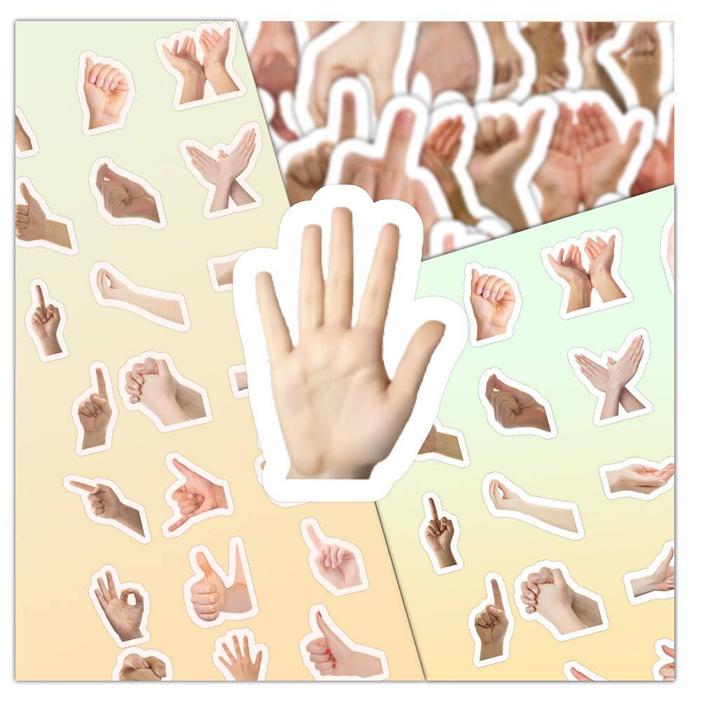 309贴手势无字表情手部卷贴纸搞笑趣味抽象简约装饰封口防水贴画