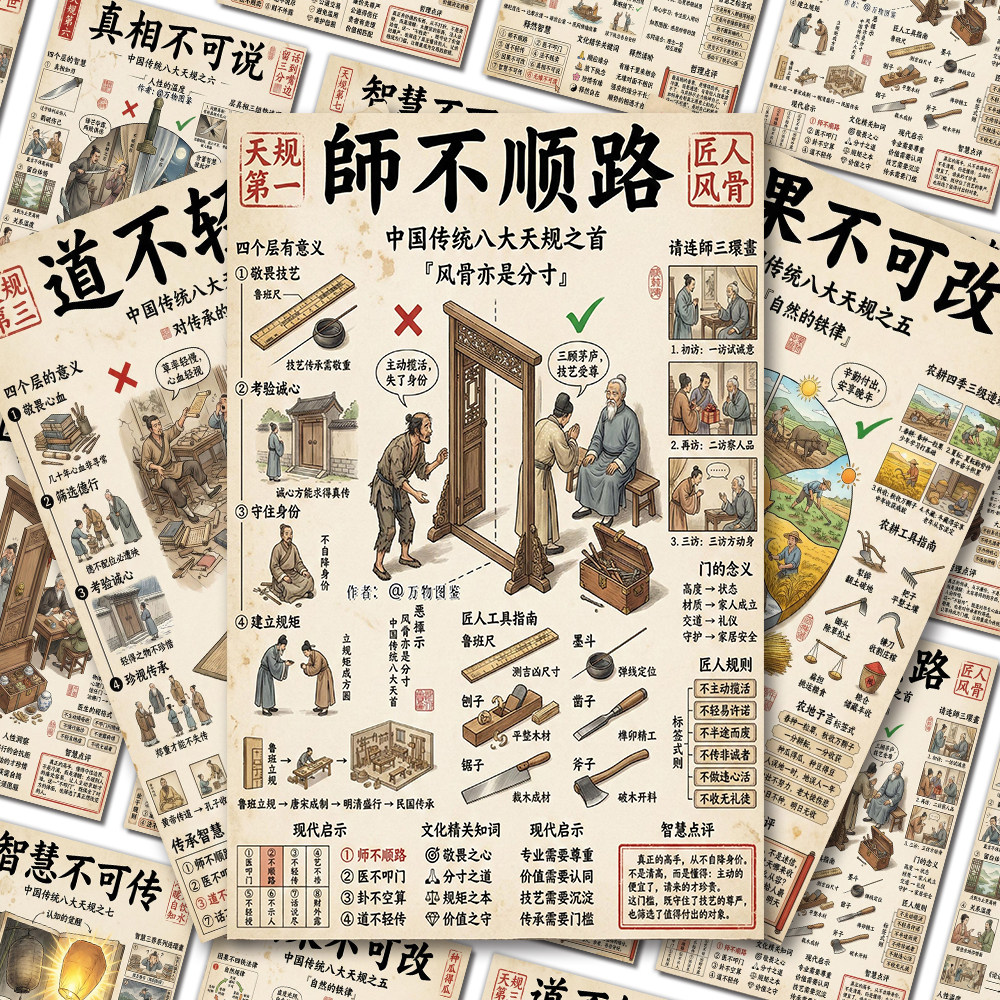 中国传统八大天规人生智慧贴画