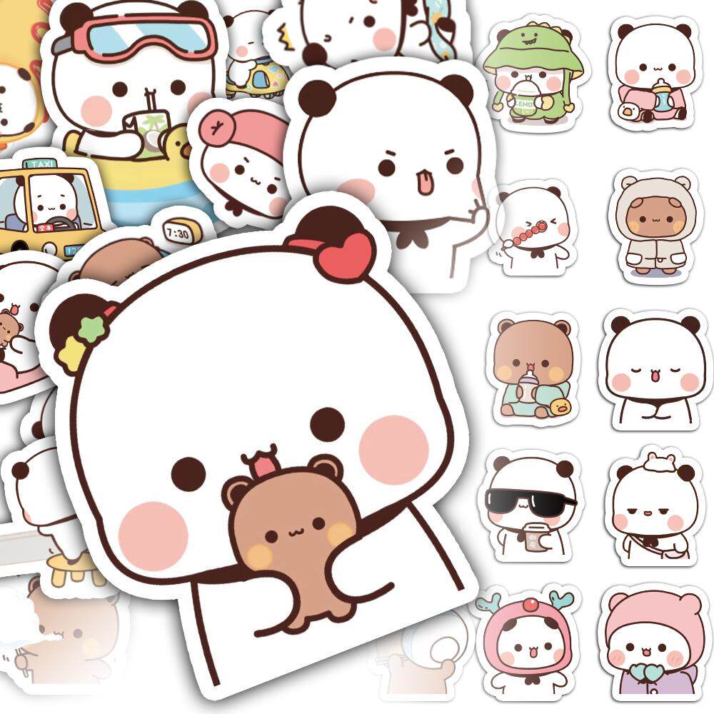 小熊猫一二和布布表情包贴纸可爱卡通创意手账桌面水杯防水小贴画