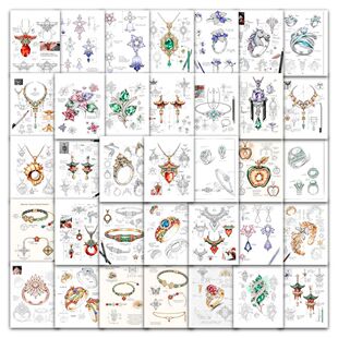 63张珠宝设计图稿贴纸国潮国风高级感装饰手机壳行李箱不留胶贴画