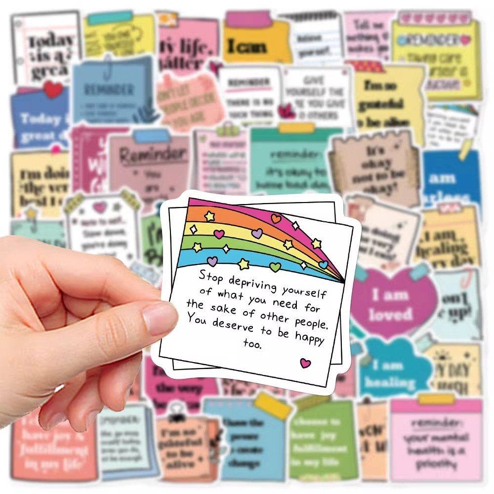 50张小清新自我肯定励志标签贴纸笔记本电脑手机壳装饰英文小贴画