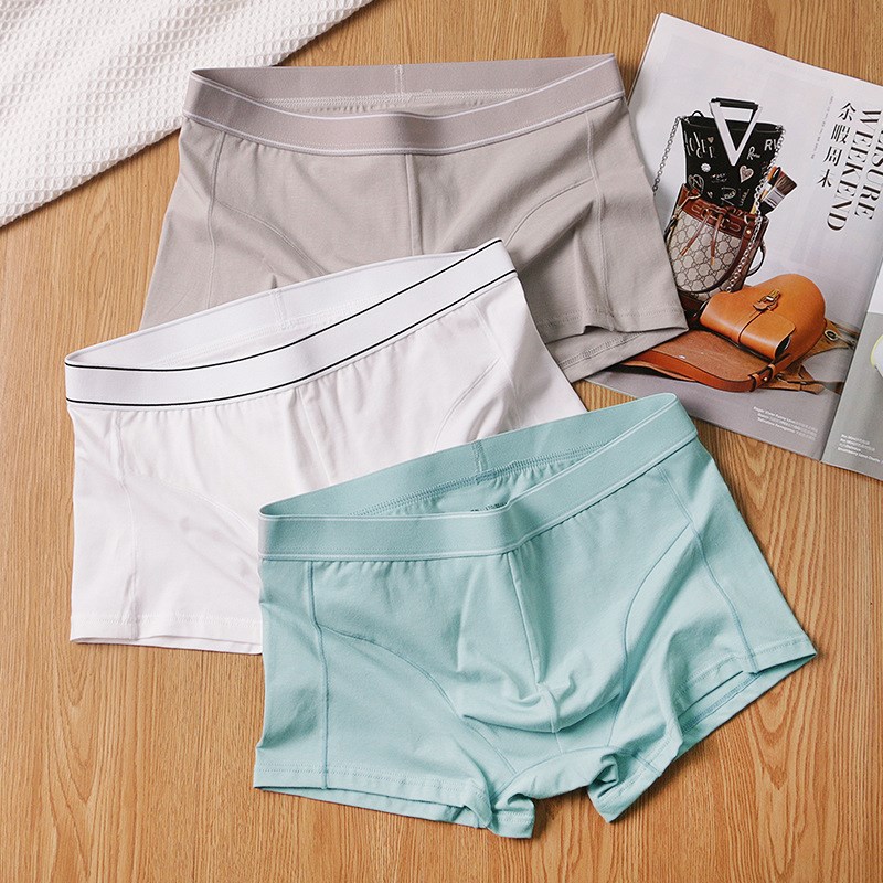 3条装 个性纯棉男士内裤V型内A档亲肤透气四角裤男青年男款平角裤