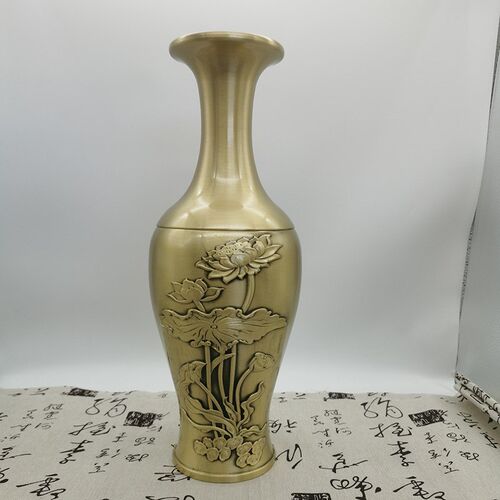 黄铜花瓶摆件客厅l插花新中式装饰品轻奢创意铜摆件铜工艺品