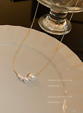 大小珍珠项链女轻奢小众高级w感锁骨链2024新款爆款网红轻奢配饰