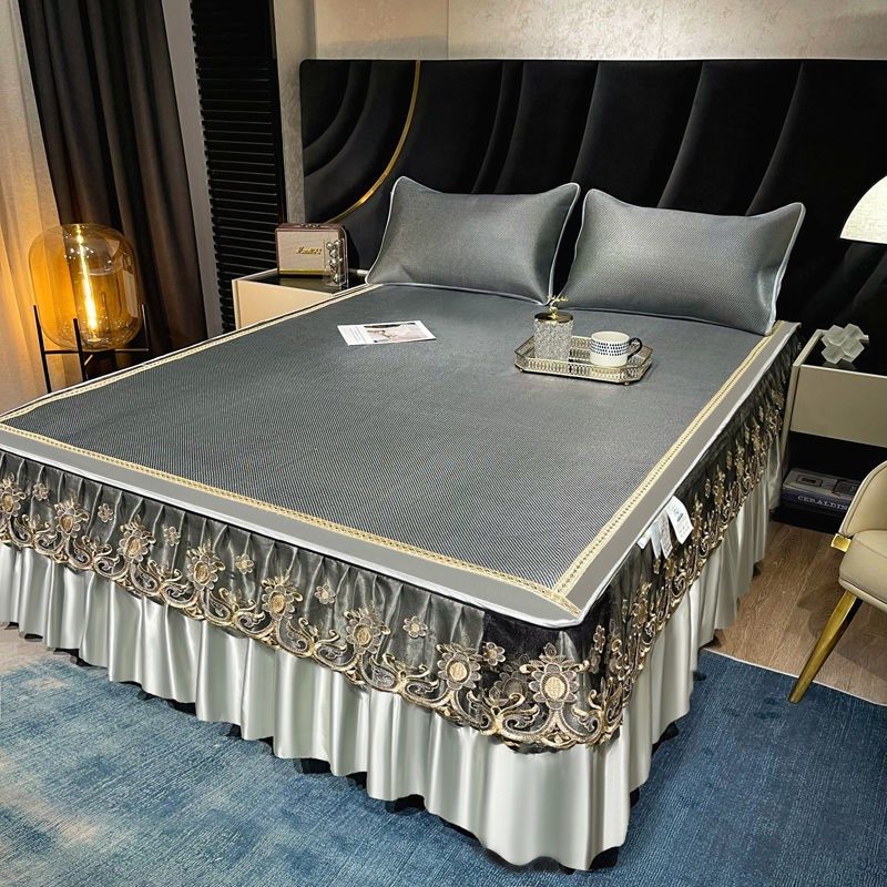 2024新款冰藤席床裙冰丝凉席可水洗三件套加厚席子可拆卸夏床裙罩,床上用品,藤席,淘宝优惠券,粉丝福利购,淘宝优惠卷