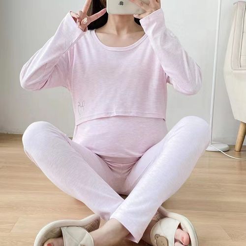 孕妇哺乳彩棉秋衣秋裤套装横开口