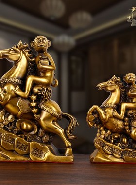纯铜马上封侯摆件办公室创意装饰品工艺品送领导朋友商务礼品客厅
