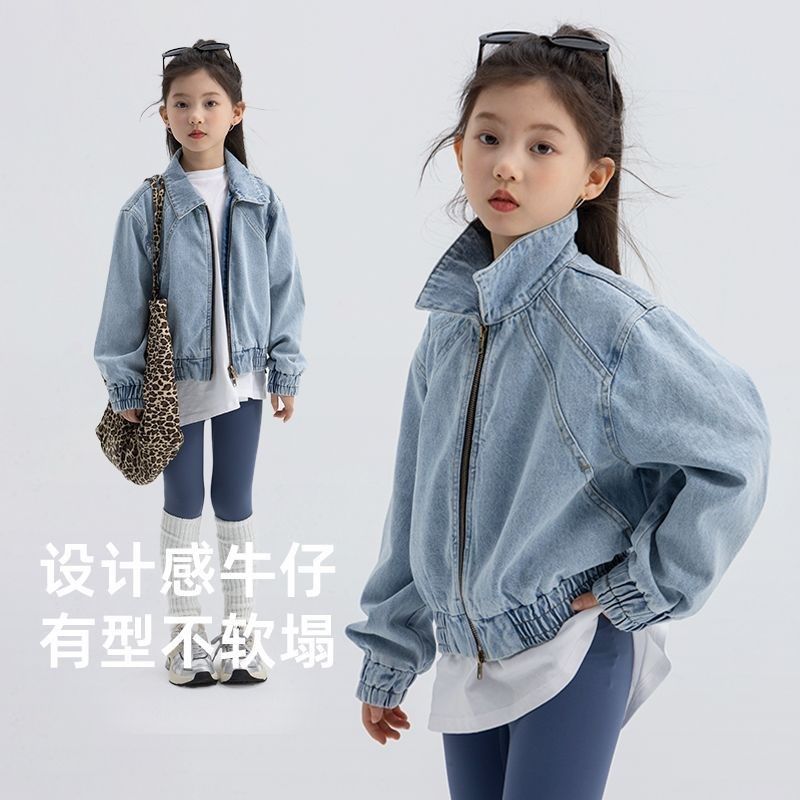 儿童韩版宽松收腰牛仔外套女童春秋季宽松洋气短款上衣女孩童装潮