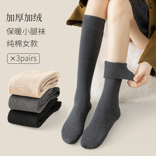 长筒袜子女棉袜秋冬加长加绒保暖小腿袜九分裤 袜加厚毛巾女士长袜