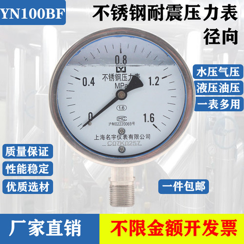 YN100BF不锈钢耐震压力表31B6L接头不锈钢表壳耐腐蚀包检测过关