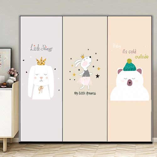 创意卡通儿童衣柜移门贴纸自粘玻璃推拉门改造翻新贴膜防水无甲醛