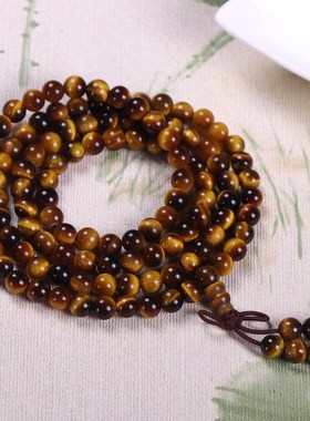 天然黄虎眼石手链6mm108颗佛珠手串4圈手串虎睛石木变石3圈手串