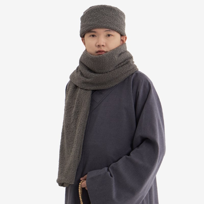 冬季围巾男女服套装围脖款披风帽子帽H复古毛绒和尚僧服居士泰迪