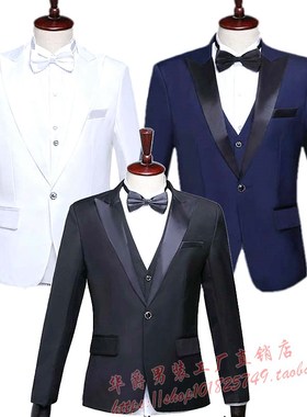 新郎结婚礼服黑白蓝色西服马甲套装司仪主持人Q演出服舞台表演男