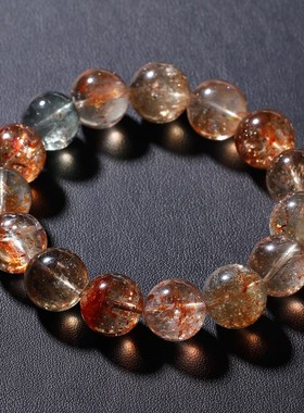 天然白水体共生阿鲁沙水晶金草莓晶手链太阳长石手串绿柱石日光石