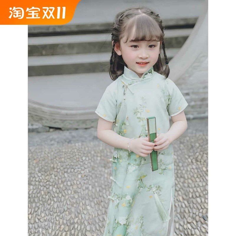 梨花香女童汉服儿童旗袍夏民国风女宝中国风连衣裙新中式轻薄复古
