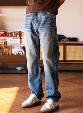 红风 55501中高腰洗水牛仔裤男宽D松薄款阿美咔叽美式复古直筒长