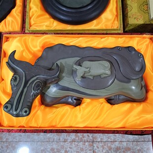 子母牛砚台 文房四宝 易水砚台易州砚I台原石工具礼品送人摆件专