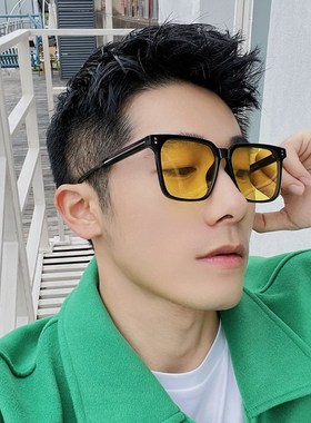 方形大黑框偏光黄色墨镜大脸福音修饰脸型圆脸可配近视潮太阳眼镜