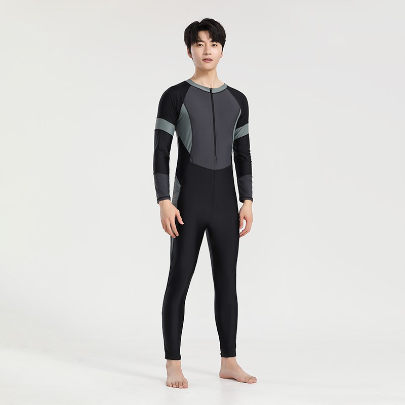泳衣男连体长袖长裤全身套装大码男士潜水服冲浪游泳水.母衣防尴