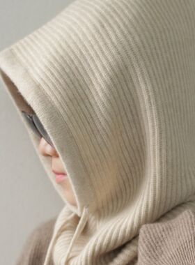 冬季针织假领子带帽男女保暖羊绒帽子护耳包头脖套一体百搭连帽领