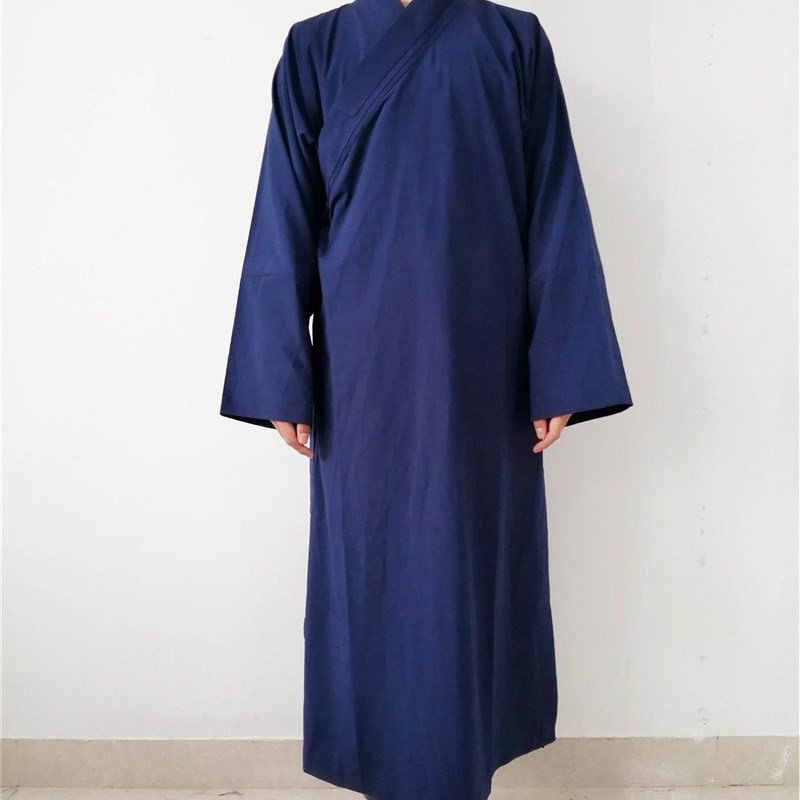 道家用品竹节麻衣服道士服装男女道服道袍长褂长袍道Y袍黑色藏青