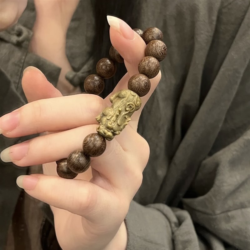 天然金丝檀木搭配绿檀貔貅手串男女生木质文玩佛珠手链
