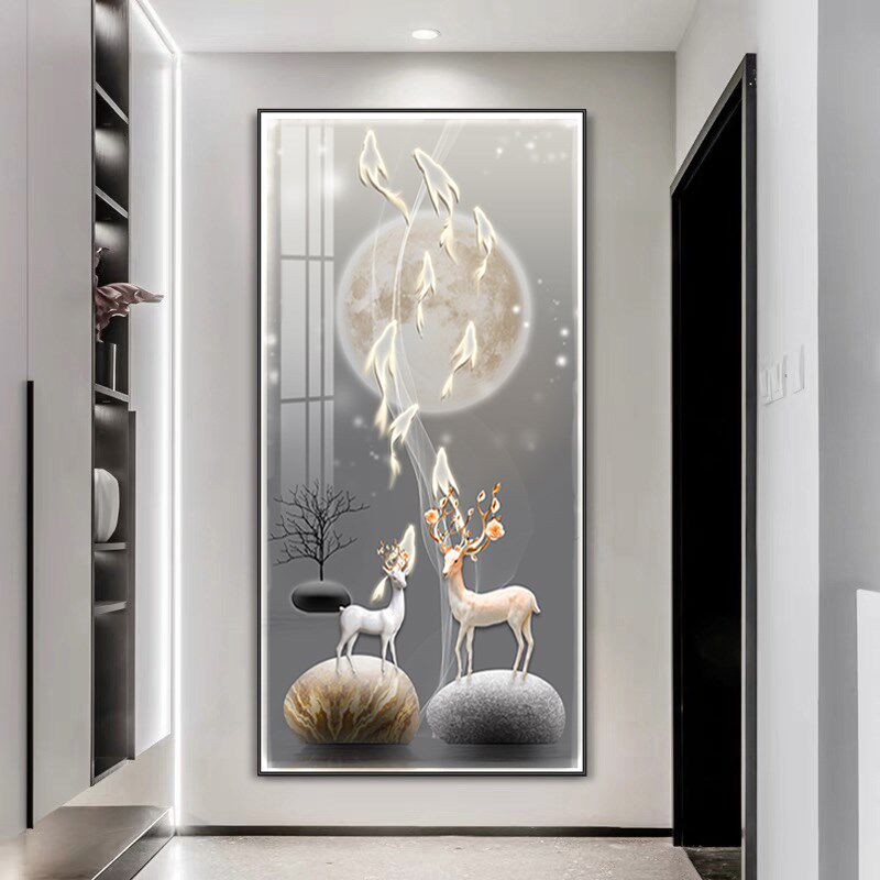 入户玄关装饰画进门走廊过道墙面挂画现代简约发光W晶瓷壁画带灯