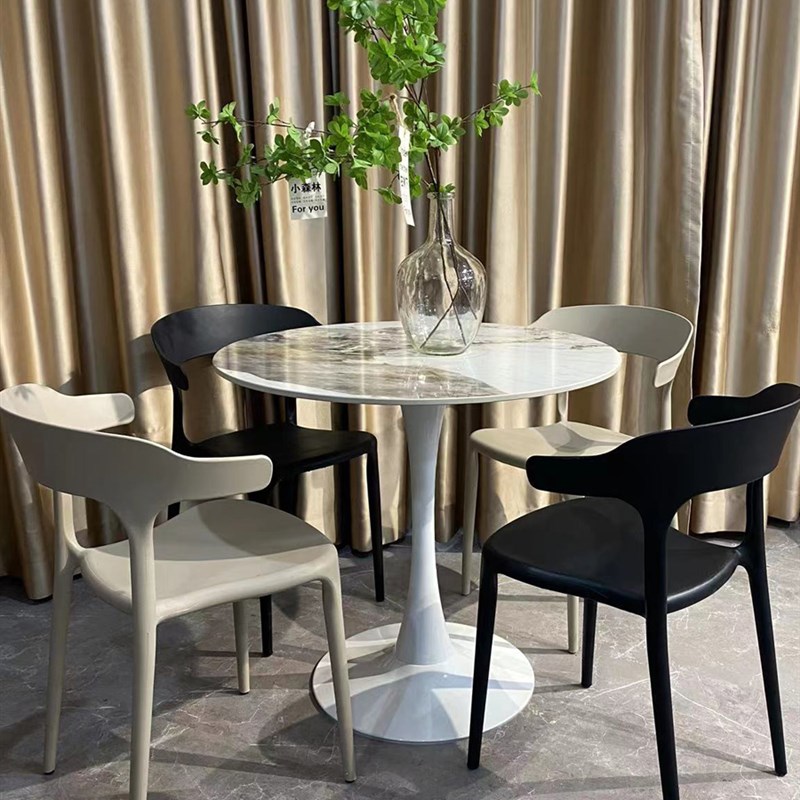 北欧岩板圆桌餐桌休闲咖啡桌奶茶店会客室洽谈接待桌子阳台客厅桌