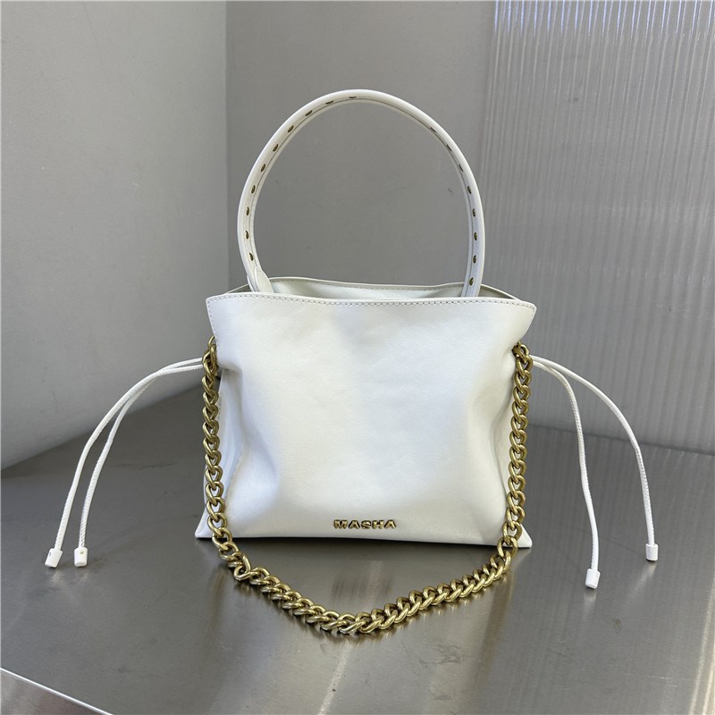 玛莎上新女包高级感植鞣皮复古抽绳链条水桶包褶皱云朵包单肩斜挎