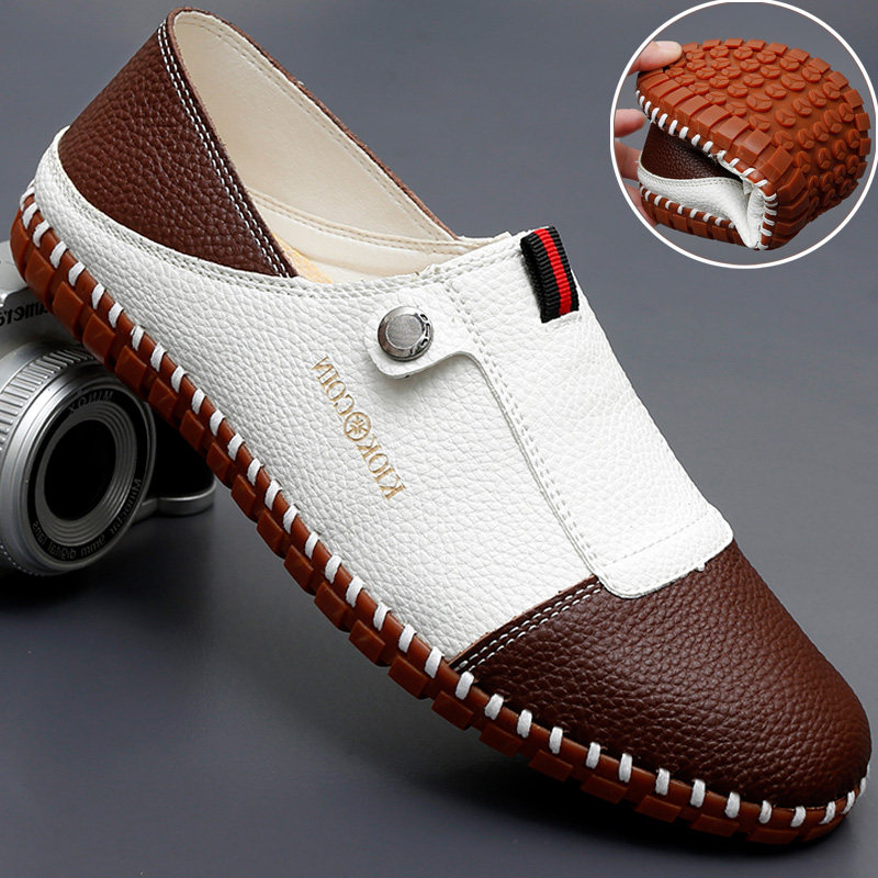 白色手工男鞋真皮百搭豆豆鞋潮一脚蹬懒人软底透气休闲皮鞋驾车鞋,流行男鞋,乐福鞋（豆豆鞋）,淘宝优惠券,粉丝福利购,淘宝优惠卷