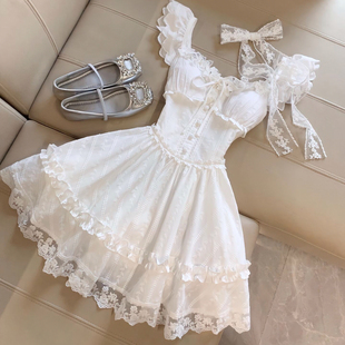 法式韩版甜美收腰小飞袖初恋连衣裙白裙公主蓬蓬裙2025夏季新款潮